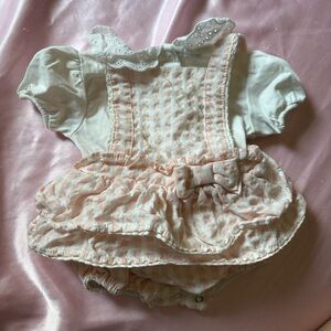 Joie Baby Pink Peach Gingham Ruffle Romper with Eyelet Collar